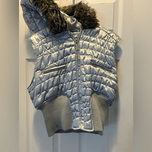 Palomares Fashion puffer vest fur hood silver